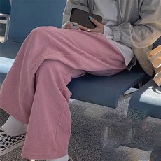 Goodif 女款棉質天鵝絨刷毛羅紋高腰長版運動褲