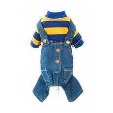 I Love Pet春秋條紋生活寵物衣, 藍色+黃色