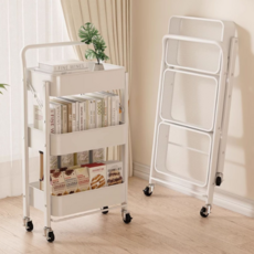 오브민 원터치 접이식 철제 이동식 수납 트롤리, 화이트, 3단