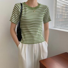 레몬소울 여성용 디로트 단가라 반팔 니트티