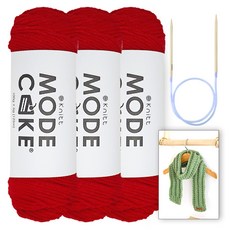 니뜨 모드케이크 뜨개실 100g x 3p + 아르토 머플러 도안 + 줄바늘 6mm 세트, 1세트, 9 레드