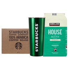 스타벅스 SS DW 그린 워드마크 투고 텀블러 591ml + 커클랜드 시그니처 하우스 블렌드 1.13kg 선물세트, 그린 워터바크 투고 텀블러 591ml + 시그니처 하우스 블렌드 1.13kg, 1세트