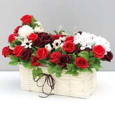早晨香氣 玫瑰香皂花混合花籃 大, 紅色, 1個