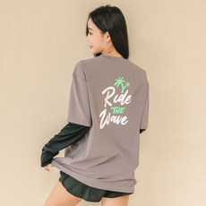 튜브트리 여성용 루즈핏 레이어드 래쉬가드 상하의 세트 BE8223PA