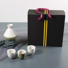月鹽手工陶器半 Donkuri 禮品套組橄欖 Donkuri 套組, 陶瓷酒瓶+3種清酒杯, 1組