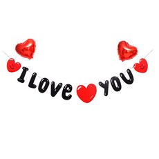 joyparty 微笑愛心 I LOVE YOU 掛旗, 黑色 + 紅色, 1個
