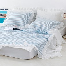 韓國 amante Polaris泡泡紗荷葉邊單層薄被, 藍色
