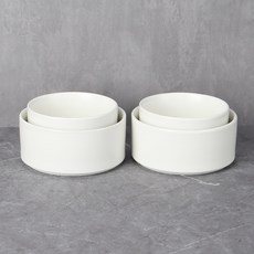 Bloom at home 陶瓷湯飯小碗 2入+大碗 2入組, 奶油白+奶油白, 飯碗+大碗