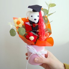 스투피드 졸업식 뜨개질 스탠드형 꽃다발 곰돌이 + 쇼핑백, 1개, 혼합색상