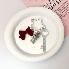 리본 얼룩냥 키링, 레드, 1개