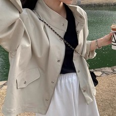 PEONIST 高領寬鬆版長袖拉鍊軍裝外套