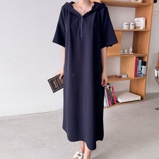 Bori Mam Tori 拉鍊連帽夏季大尺碼長版洋裝 R415