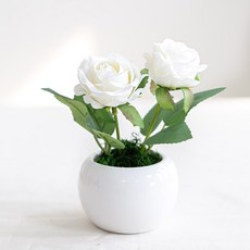 플라워트리 조화 클래식 데스크테리어 장미화분 12cm, 화이트, 1개