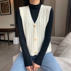 mondeuseupat 女款鈕扣麻花開襟背心 MO259