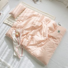 루나슬립 프리미엄 오가닉 순면 스트라이프 낮잠이불 풀세트, 코랄