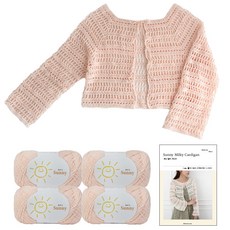 yarna 써니 밀키 가디건 뜨개실 45g x 4p + 인쇄도안 세트, 104 페일핑크, 1세트