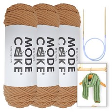 니뜨 모드케이크 뜨개실 100g x 3p + 아르토 머플러 도안 + 줄바늘 6mm 세트, 1세트, 4 베이지브라운