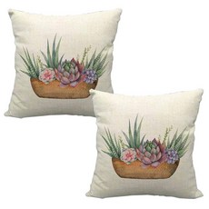 따뜻하고 귀여운 분위기 나는 선인장 식물 패턴 쿠션커버 2p