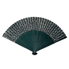 手工鏤空布藝傳統夏季扇子 野花, 1個, 綠色