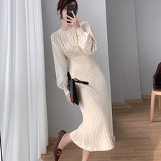 biggirlstory 女款鈕扣針織連身裙 9045, 象牙白