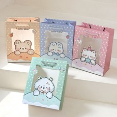 리드홈 몽실프렌즈 생일선물 답례품 투명창 종이 쇼핑백 4종 세트, 1세트, 혼합색상