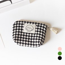 Elsso 女性可愛標籤點綴格紋迷你收納包