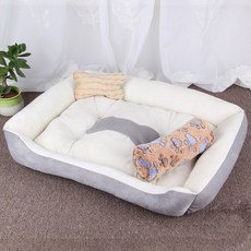 다루미 반려동물 사각 뼈다귀 매트 + 베개 + 담요, 그레이화이트, 1개