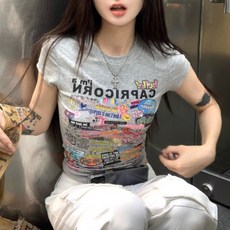 PEONIST 女款Hello卡通印花修身短袖T恤