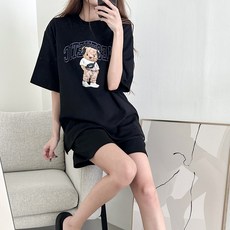 The Mad Moon 女款校園風小熊短袖運動服上下套裝