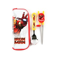 LILFANT 蜘蛛人孩童學習筷+彎柄湯匙+餐具袋, 黃色