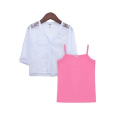 URAVI 女孩童蕾絲開襟衫+吊帶背心