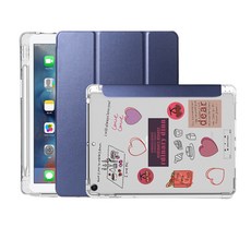 뉴비아 파스텔 펜슬수납 소프트 아이패드 케이스 + 다이스티커, 네이비, 1개