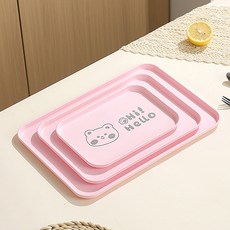 小熊印花方形托盤3件組, 1套, 粉紅色