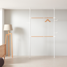 衣架專家 頂天立地掛衣架 2層 管徑38mm, 實木配色