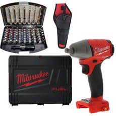 Milwaukee 美沃奇 充電式衝擊扳手裸機 M18 FIW212-0X+鑽頭 TP009 55件組, 1套