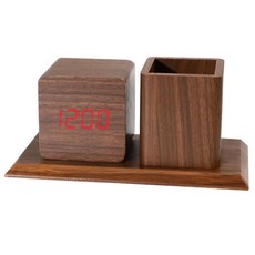 Quardi筆筒桌鐘, 棕木紋紅光