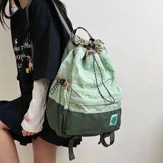Elsso 街頭尼龍大容量防水束口時尚後揹包, 薄荷綠