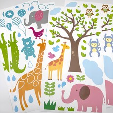 SHEET NARA WSS 動物園 + 動物朋友們 裝飾重點貼紙組, 綠色 + 棕色 + 粉紅色 + 黃色 + 天空藍