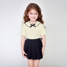 MARI N MORI 女童涼感透氣小蝴蝶結領羅紋T恤