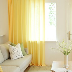 Maison Textile 厚實垂墜感雪紡窗簾 + 低噪音高級軌道套組 小型, 檸檬黃(窗簾)