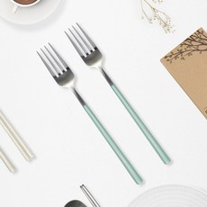 RAONNURI 可用於洗碗機的Reve彩色叉子, 薄荷綠, 2個