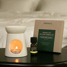 아로니카 세라믹 접시 오일 버너 + 에센셜 오일 레몬 10ml + 티라이트 9p, 화이트(오일 버너), 1개