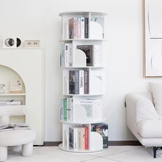 팬물산 이지라이프 회전 원형 책장, 화이트, 5단