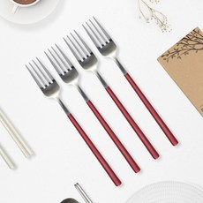 RAONNURI 可用於洗碗機的Reve彩色叉子, 酒紅色, 4個