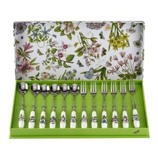 Portmerion 植物園甜點叉和茶匙套裝, 叉子 6p + 茶匙 6p, 1組