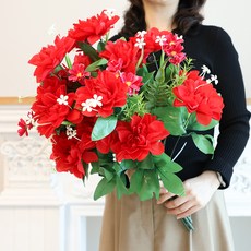 조아트 조화 꽃다발 다알리아 3p + 데이지 세트, 레드, 1개