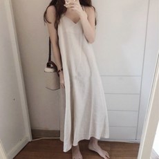 더시럽 시크린넨 루즈 통기성 끈 원피스