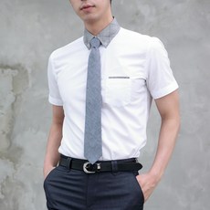 lxt 男士雙色格紋口袋亮點半修身短袖襯衫