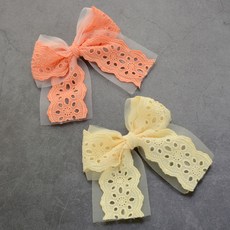 HanNal 雪紡蕾絲大蝴蝶結髮夾2件組