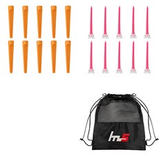 NAYASTYLE 塑膠高爾夫長Tee 橘色 10入 + PE高爾夫長Tee 紅色 10入 + 收納袋套組 GFYP-185-4 173-6PU, 混色